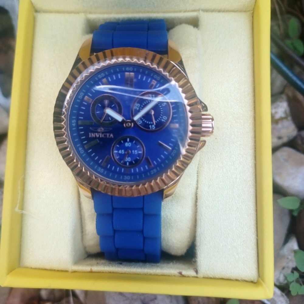 INVITICA ANGEL LADY MODEL 22099 BLUE SILICONE ROSE GOLD WATCH NWT